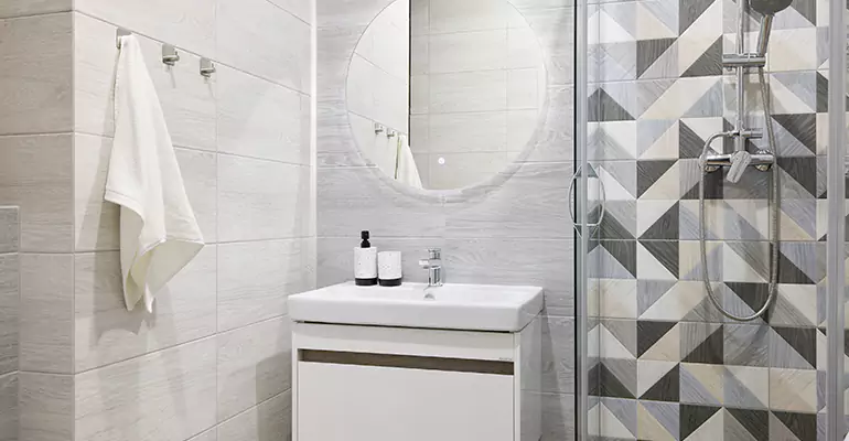 Modern Small Bathroom Walk-In Shower Remodel in Santa Ana